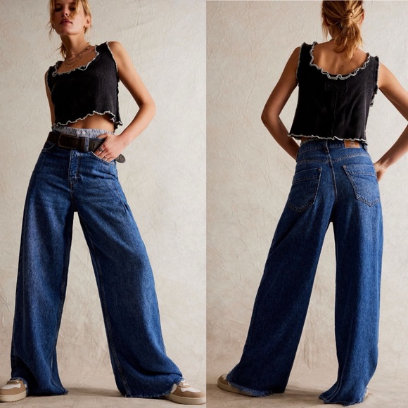 NWT Free People Old West Slouchy Jean Wide Leg Deep Indigo 28